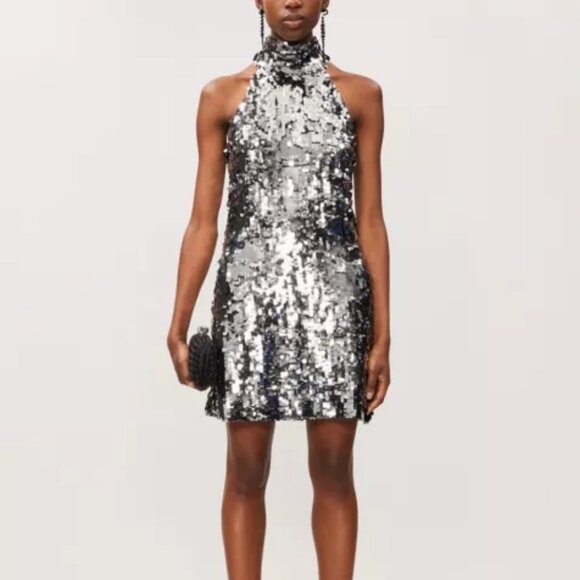 NWT Zara Knit Ombre Sequin Halter Dress size M - Picture 2 of 14